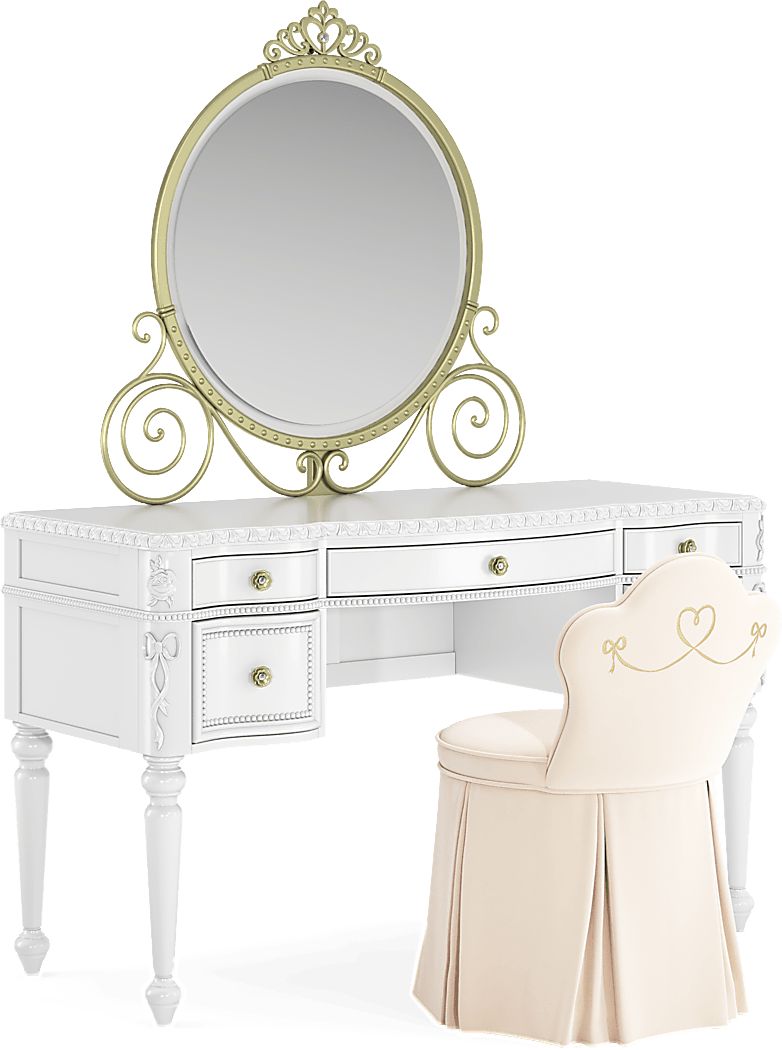 Disney Princess Sparkle White Desk with Carriage Mirror and Vanity Chair