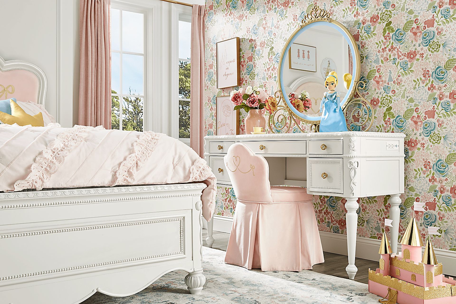 Disney Princess Sparkle White Desk with Carriage Mirror and Vanity Chair - Image 11