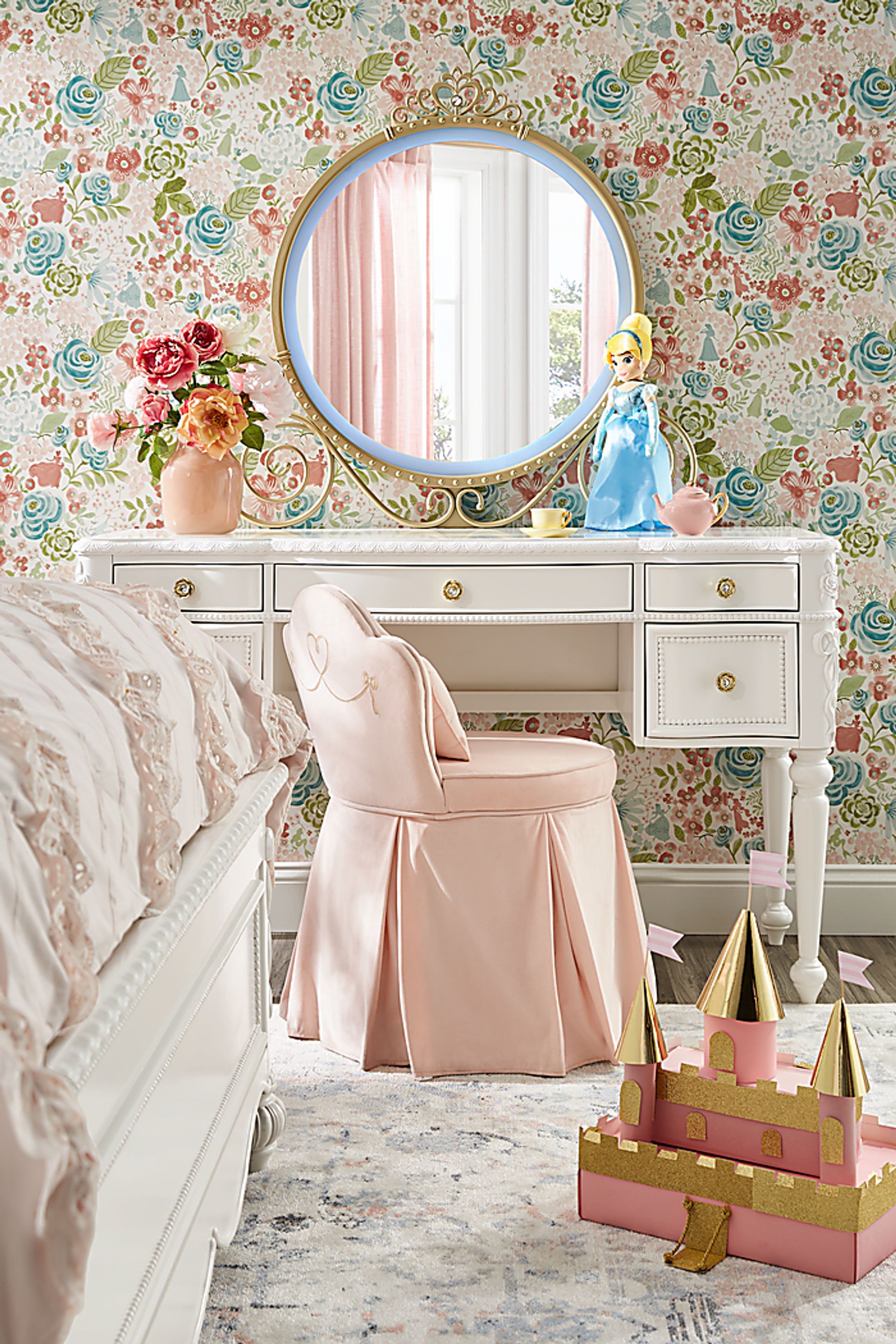 Disney Princess Sparkle White Desk with Carriage Mirror and Vanity Chair - Image 12