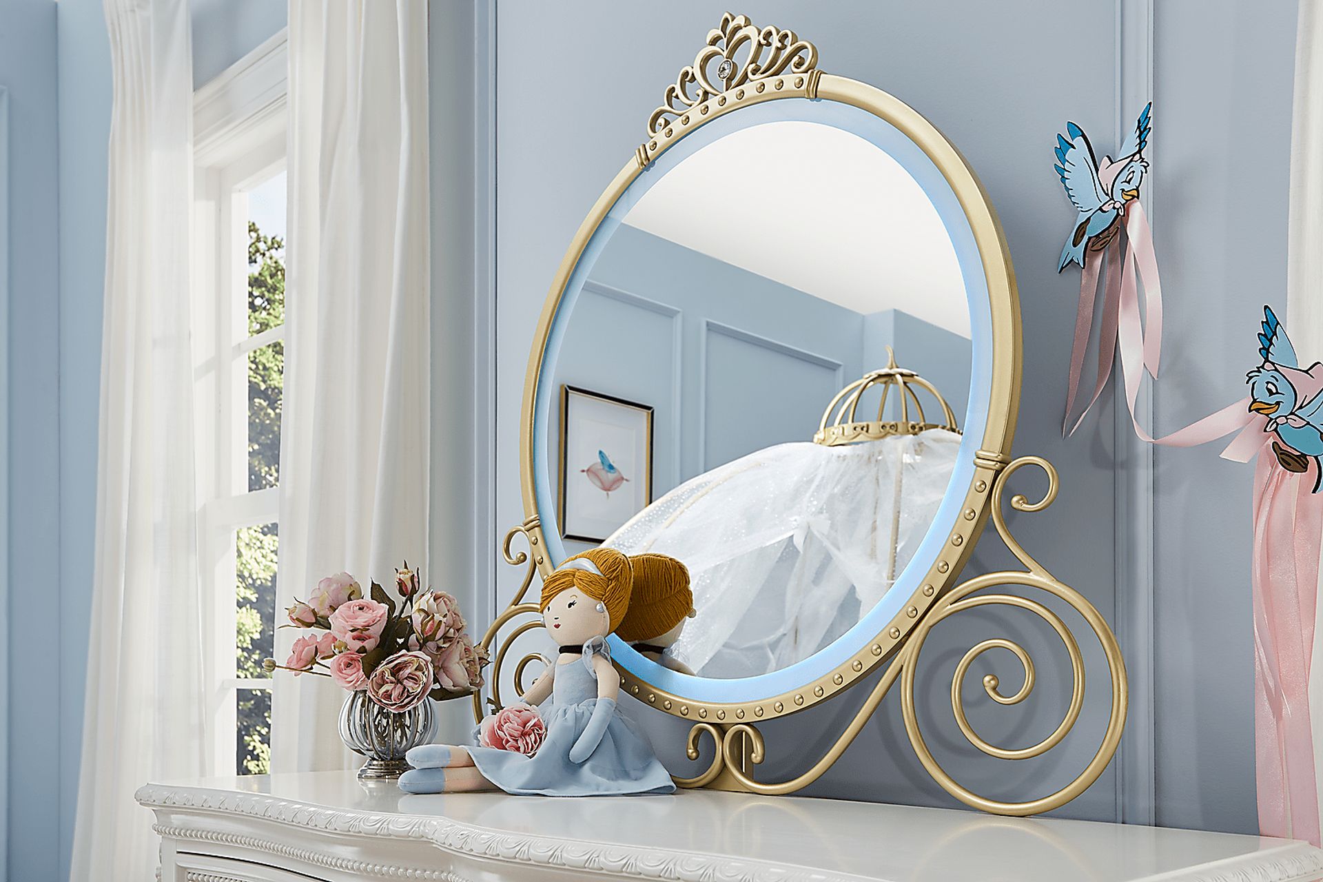 Disney Princess Sparkle White Desk with Carriage Mirror and Vanity Chair - Image 13