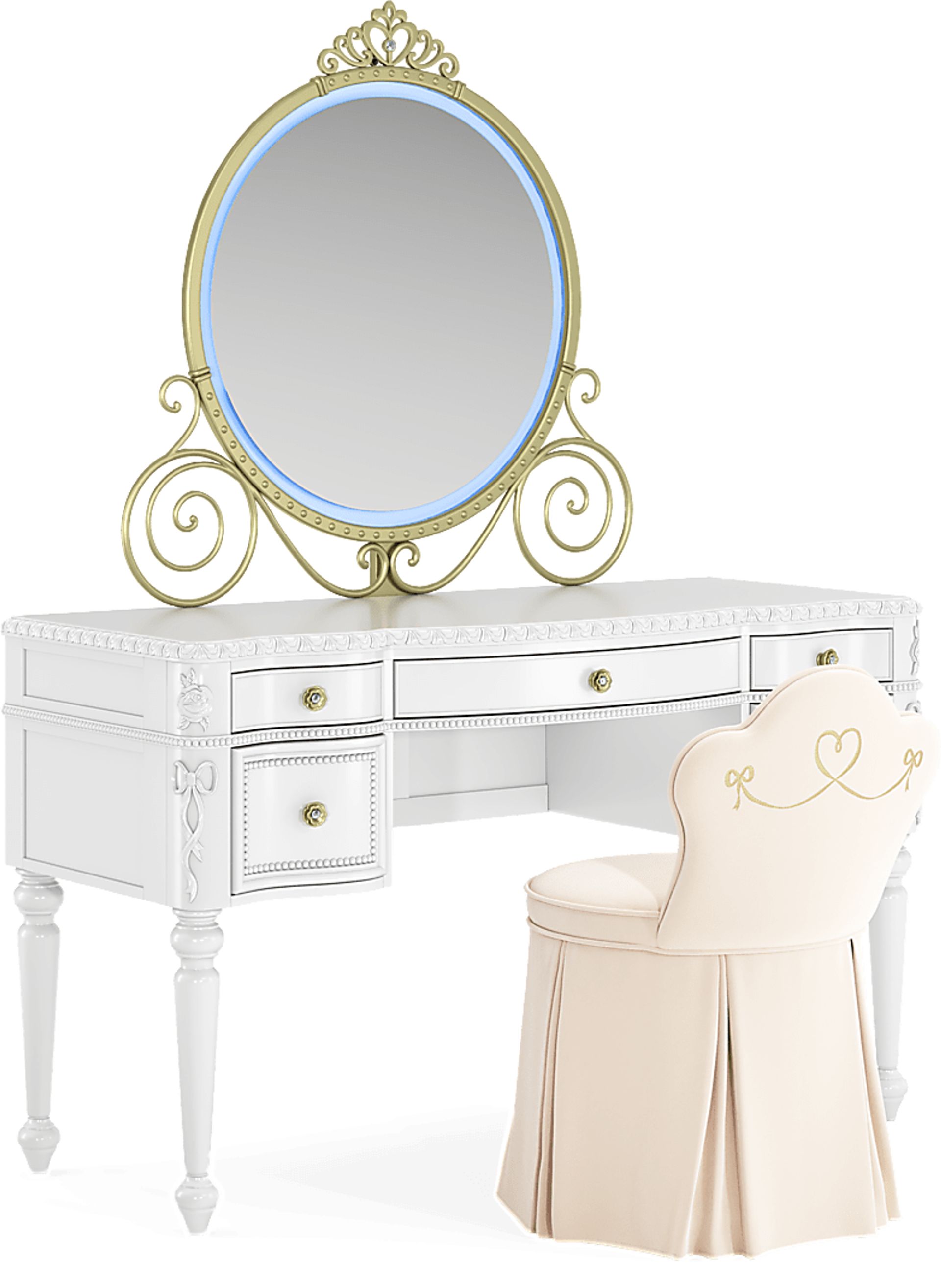 Disney Princess Sparkle White Desk with Carriage Mirror and Vanity Chair - Image 3