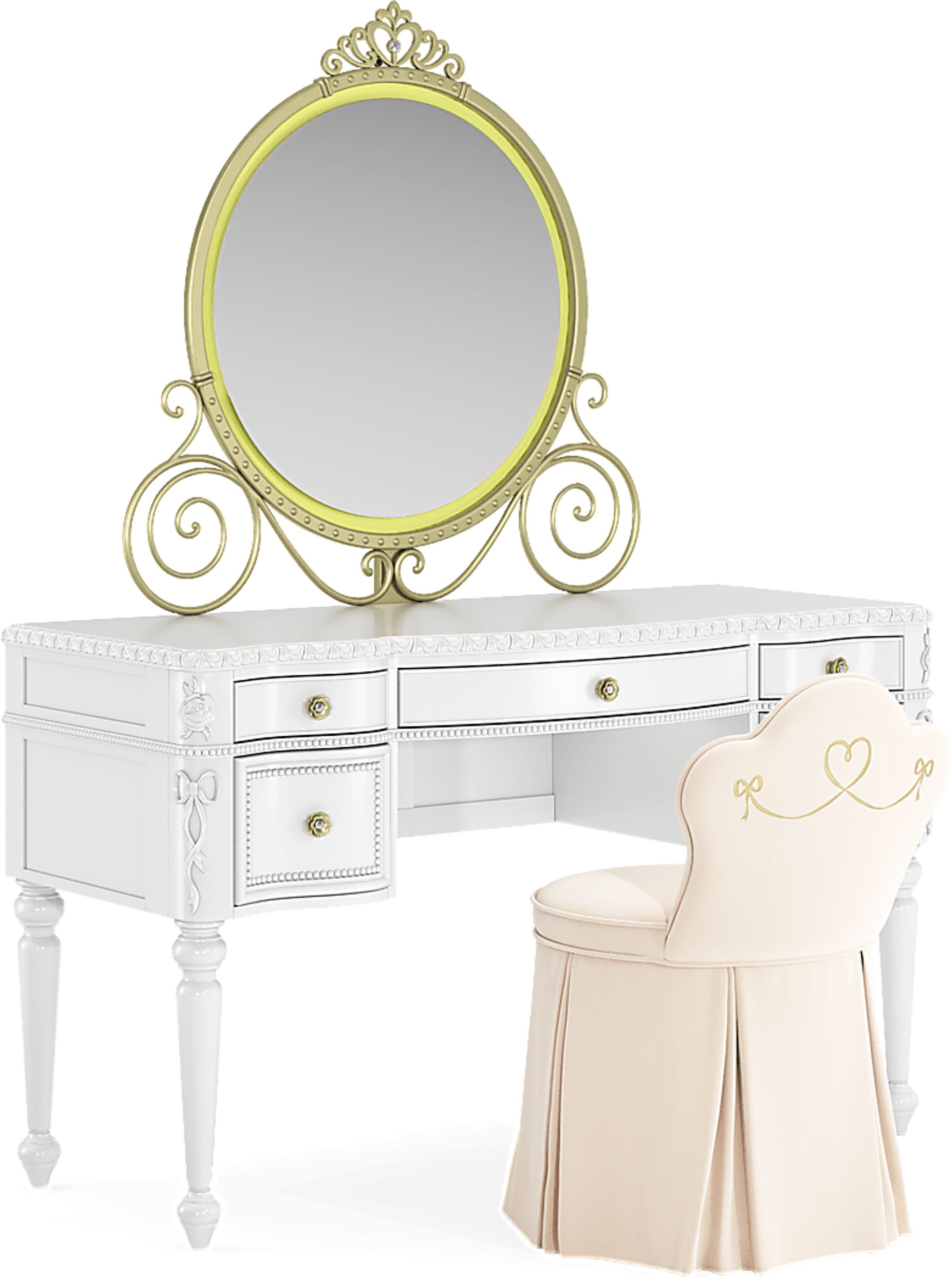 Disney Princess Sparkle White Desk with Carriage Mirror and Vanity Chair - Image 5
