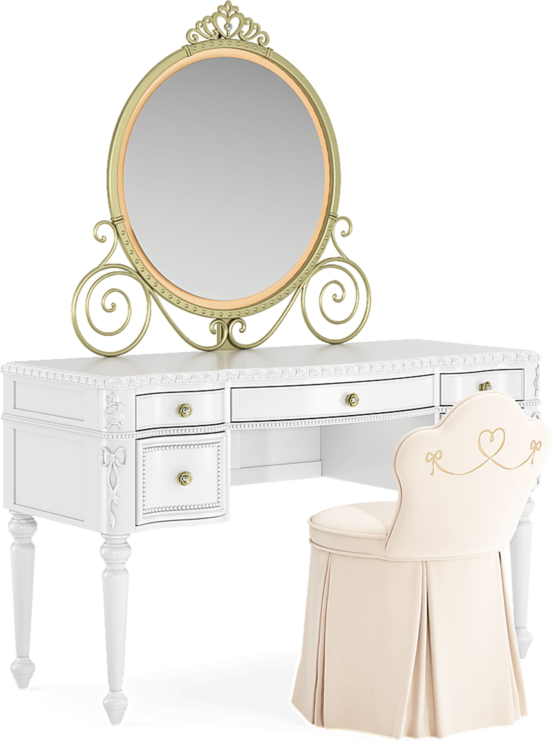 Disney Princess Sparkle White Desk with Carriage Mirror and Vanity Chair - Image 6