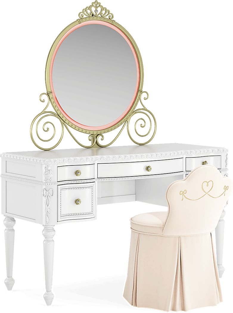 Disney Princess Sparkle White Desk with Carriage Mirror and Vanity Chair - Thumbnail 4