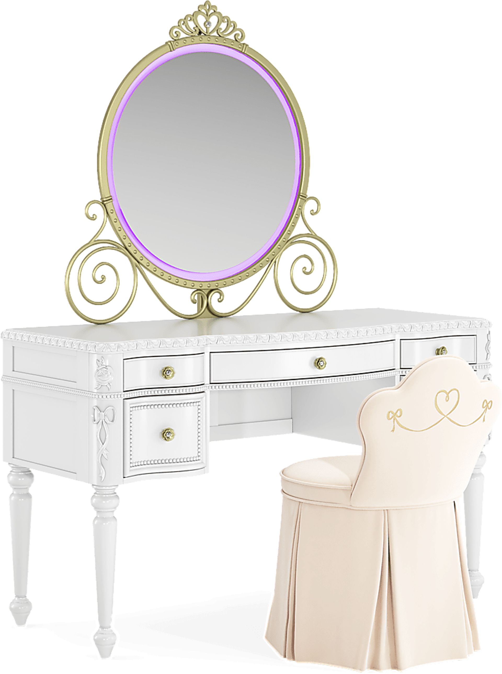 Disney Princess Sparkle White Desk with Carriage Mirror and Vanity Chair - Image 9