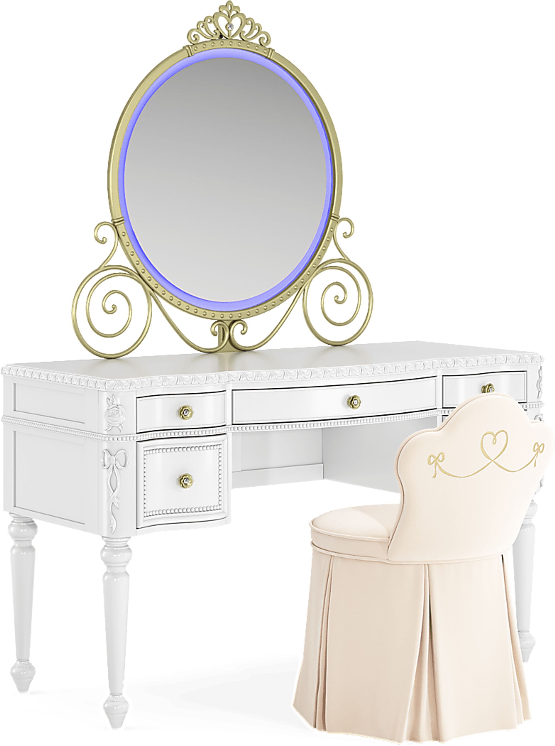 Disney Princess Sparkle White Desk with Carriage Mirror and Vanity Chair - Image 10