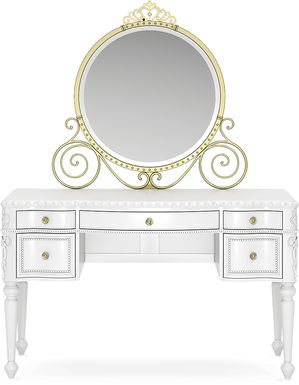 Disney Princess Sparkle White Desk with Carriage Mirror