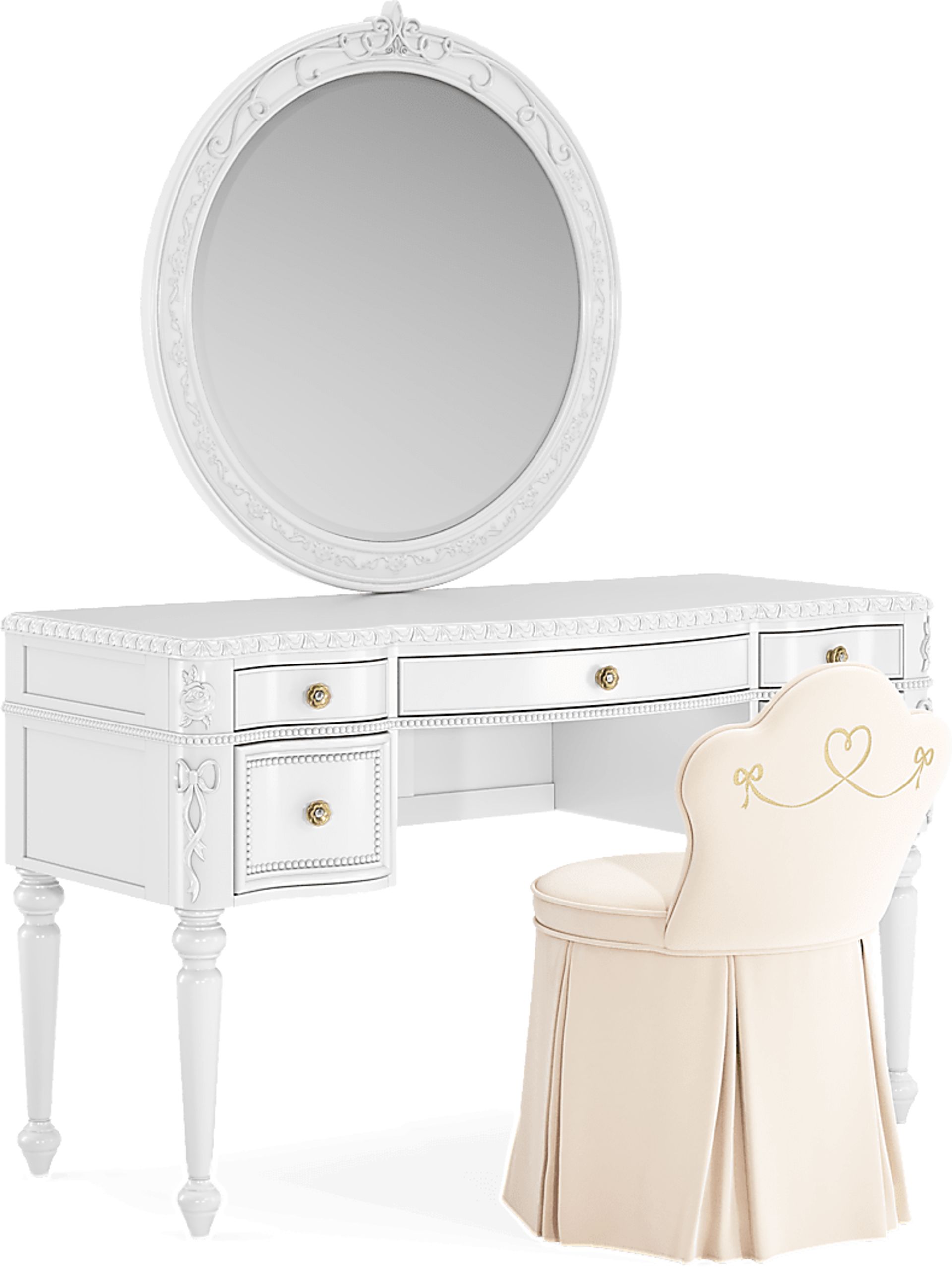 Disney Princess Sparkle White Desk with Round Mirror and Vanity Chair - Image 2