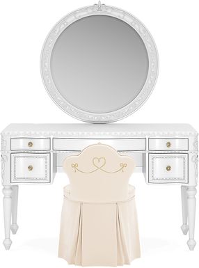 Disney Princess Sparkle White Desk with Round Mirror and Vanity Chair
