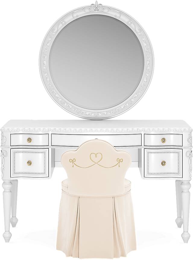 Disney Princess Sparkle White Desk with Round Mirror and Vanity Chair - Thumbnail - Image 1