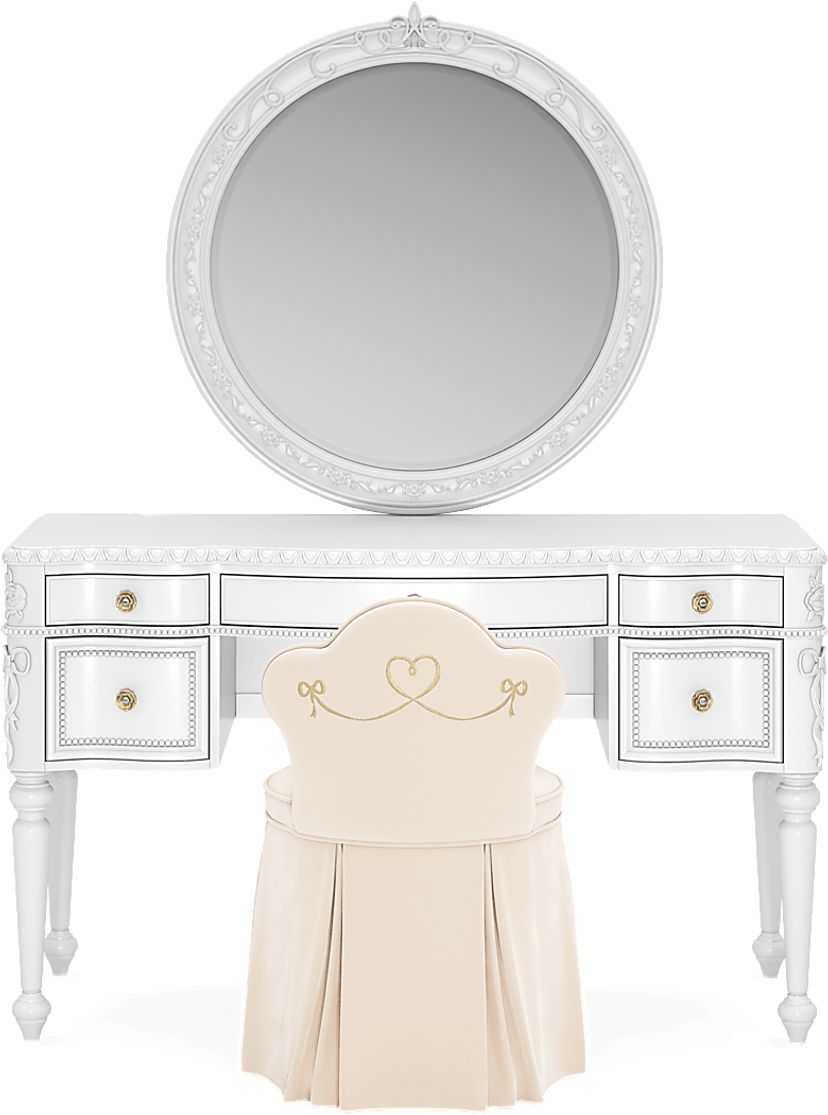 Disney Princess Sparkle White Desk with Round Mirror and Vanity Chair
