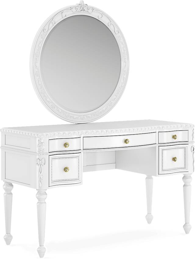 Disney Princess Sparkle White Desk with Round Mirror - Thumbnail - Image 2
