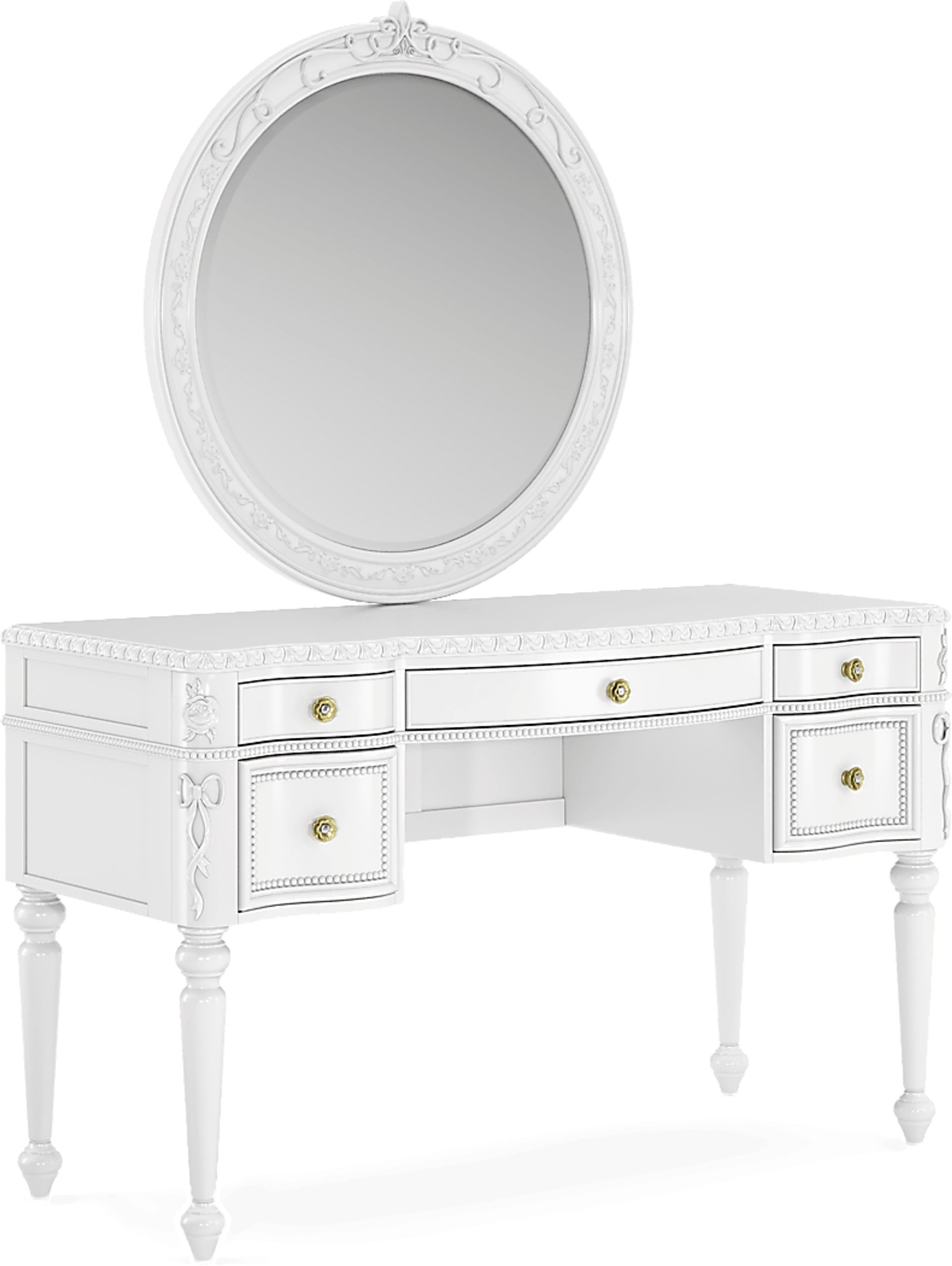 Disney Princess Sparkle White Desk with Round Mirror - Image 2