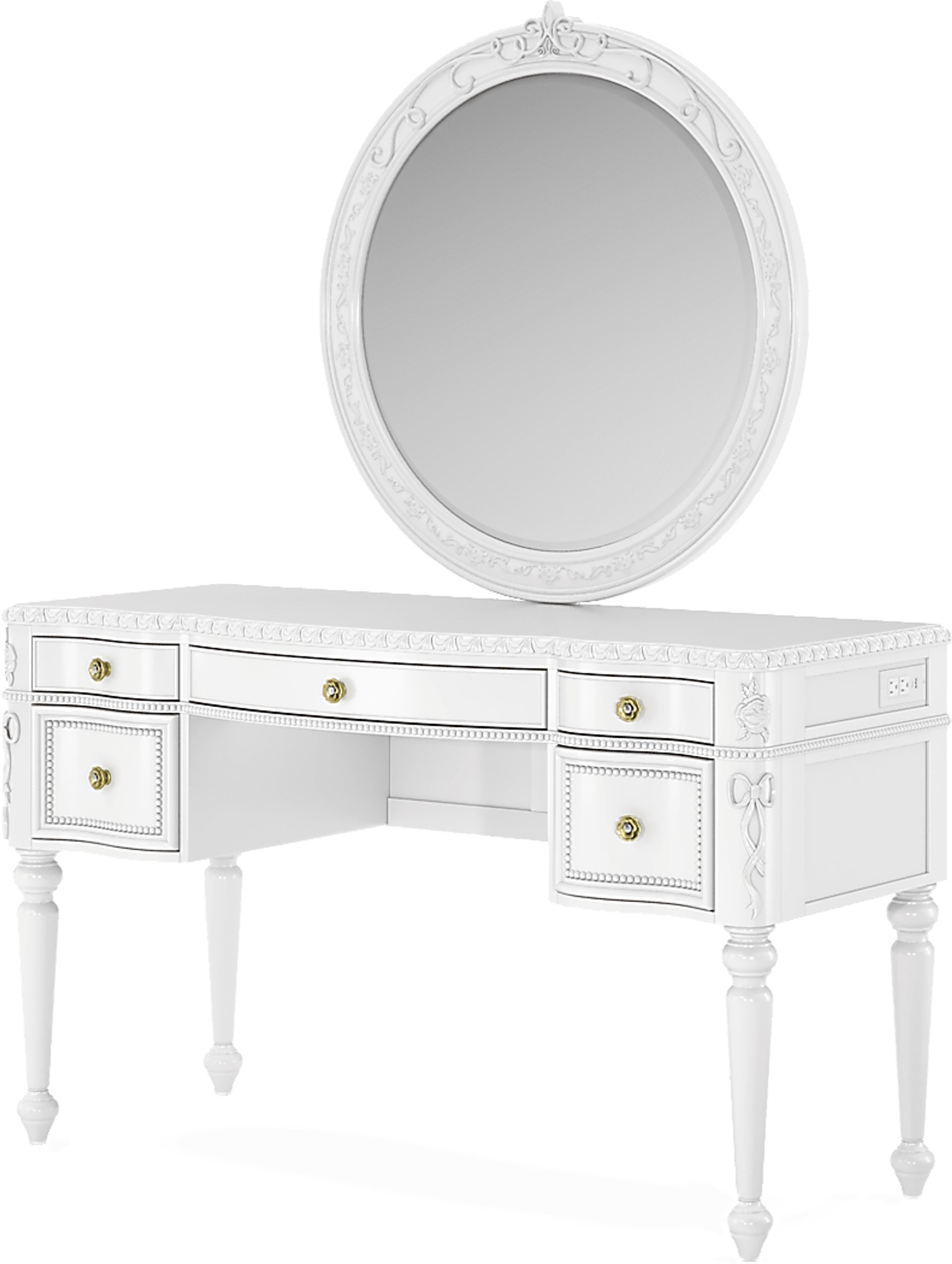 Disney Princess Sparkle White Desk with Round Mirror - Image 3