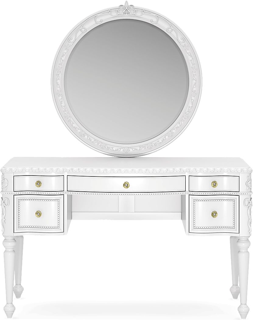 Disney Princess Sparkle White Desk with Round Mirror