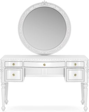 Disney Princess Sparkle White Desk with Round Mirror
