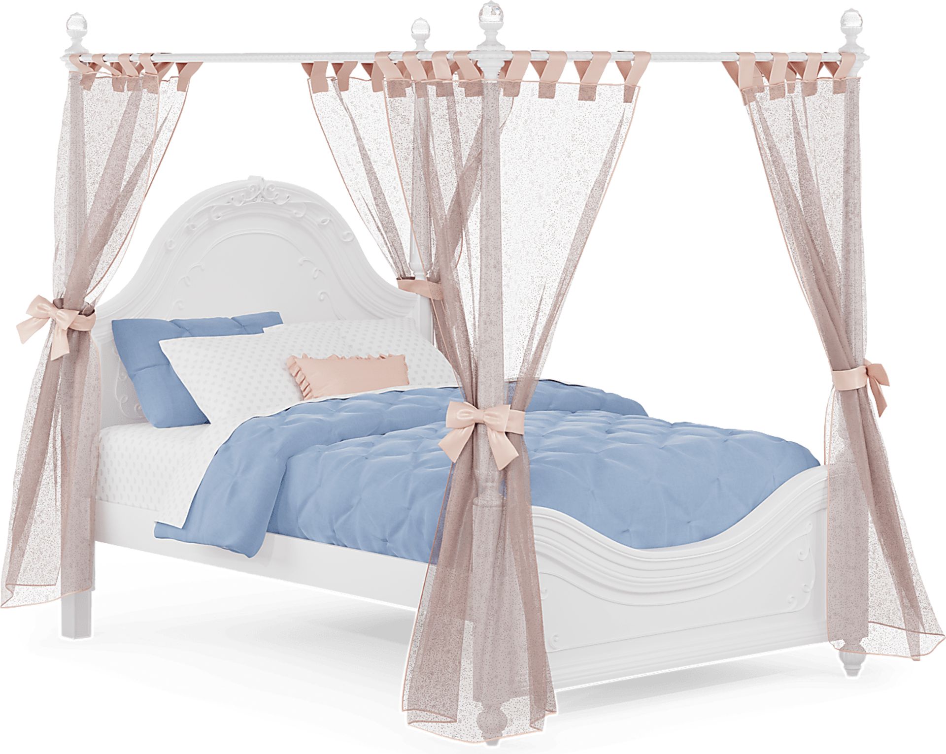 Disney Princess Sparkle White Full Canopy Bed with Pink Canopy Fabric - Image 1