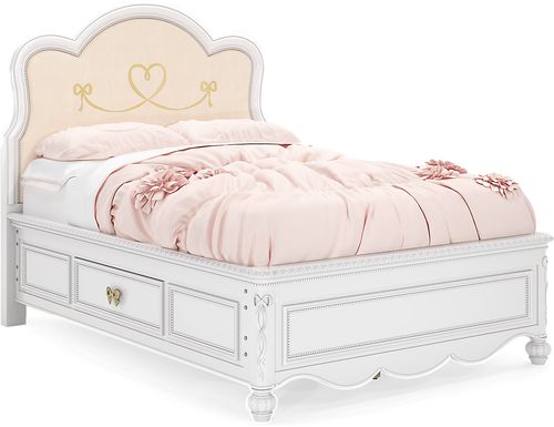 Disney Princess Sparkle White Full Upholstered Panel Bed with Storage Side Rails
