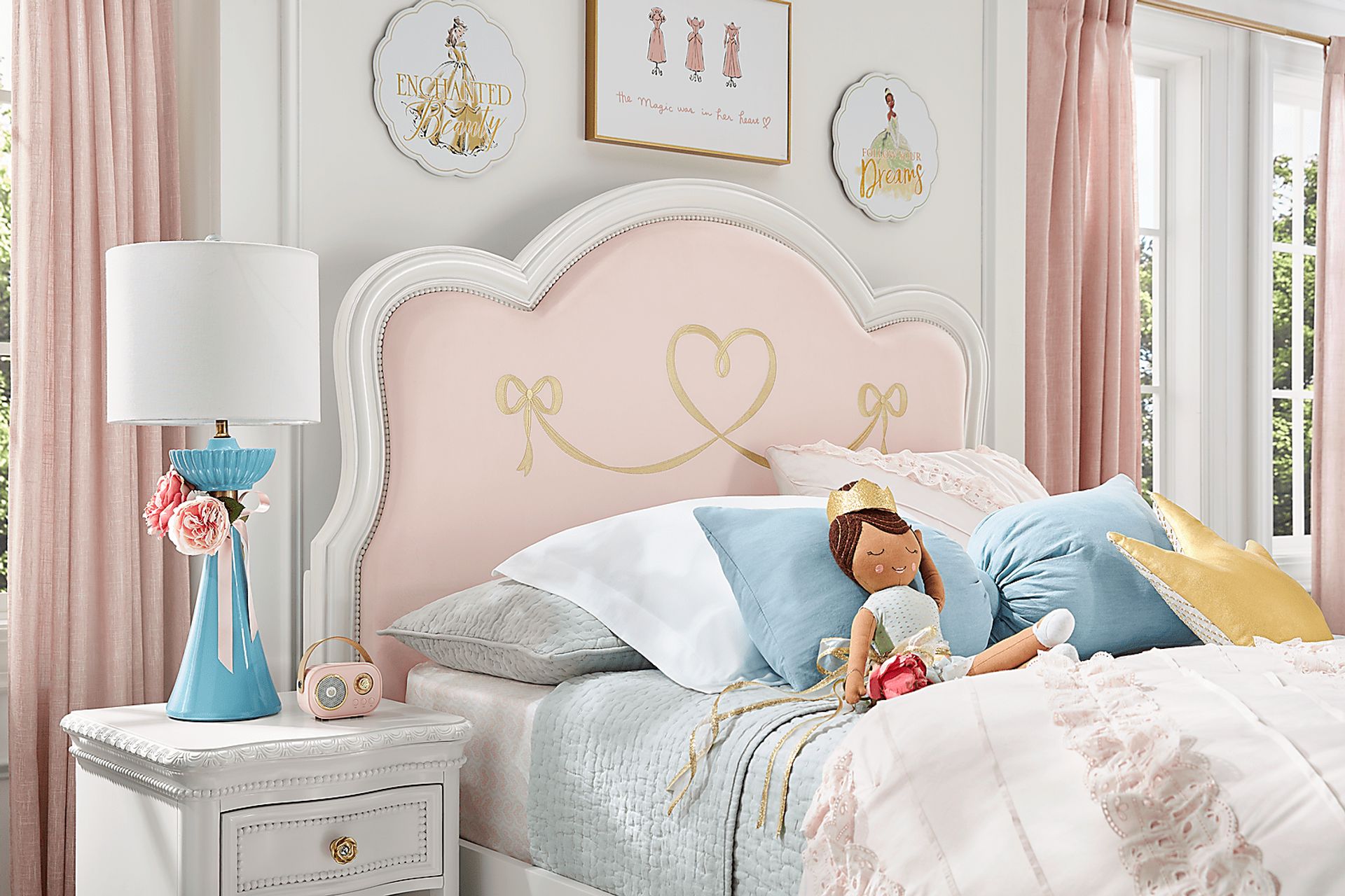 Disney Princess Sparkle White Full Upholstered Panel Bed - Image 4