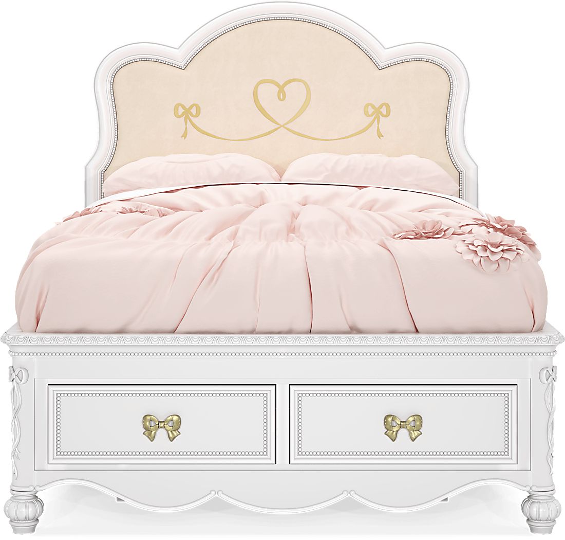 Disney Princess Sparkle White Full Upholstered Panel Storage Bed - Thumbnail 2