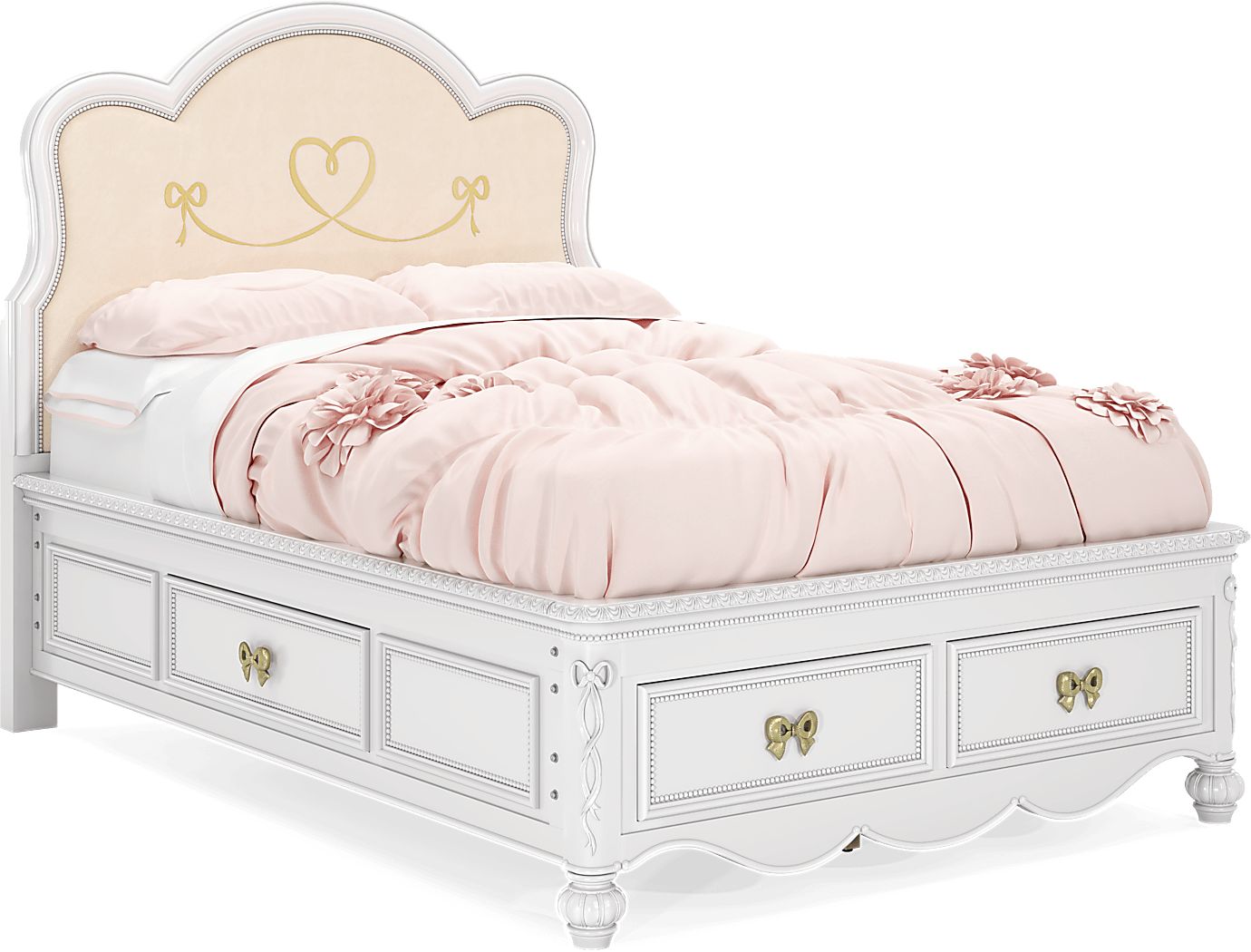 Disney Princess Sparkle White Full Upholstered Panel Storage Bed