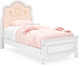 twin wood and upholstered bed