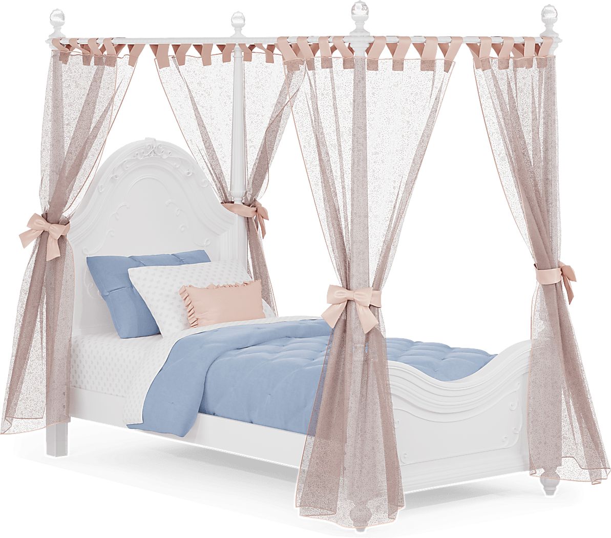 Disney Princess Sparkle White Twin Canopy Bed with Pink Canopy Fabric