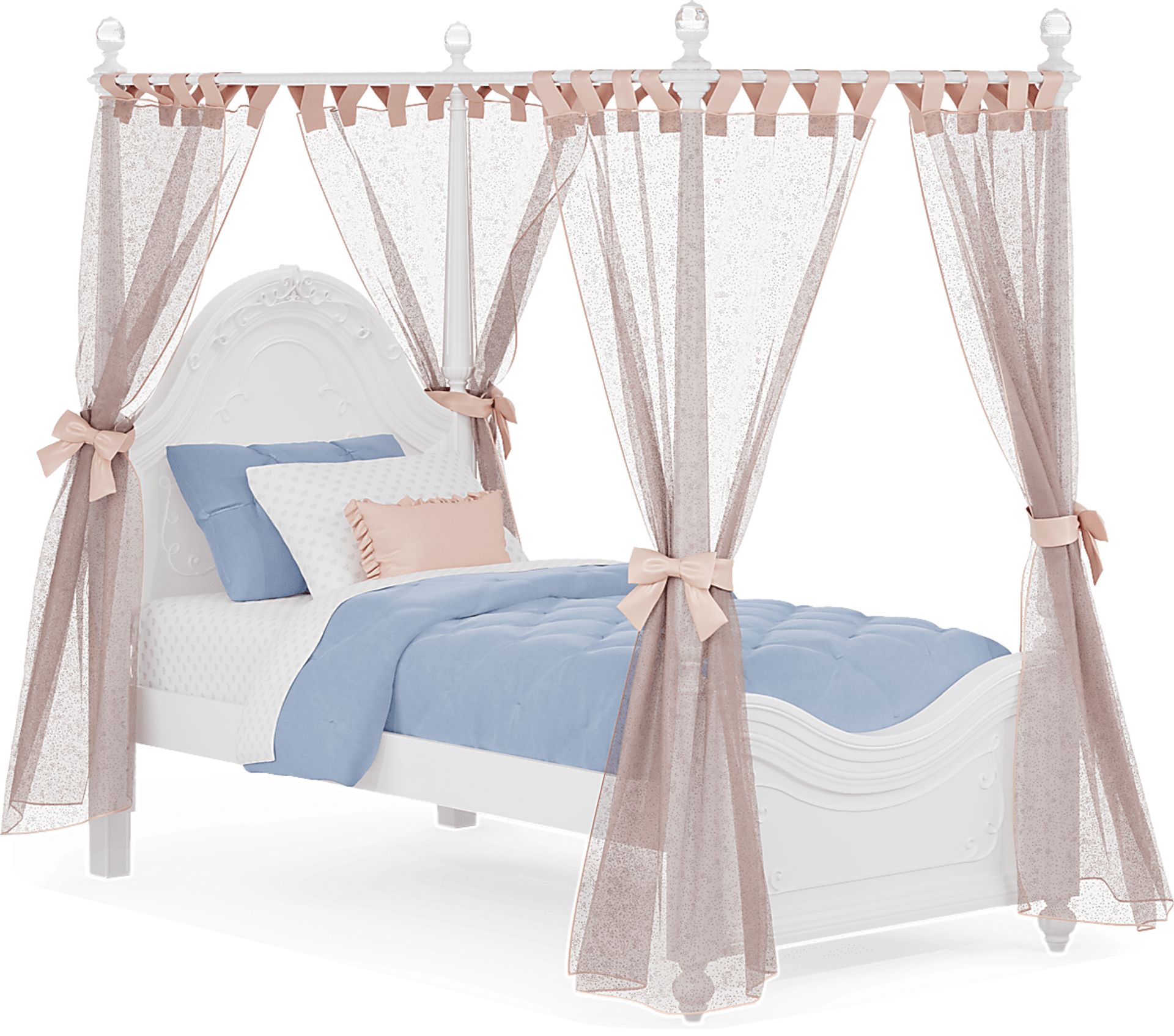 Disney Princess Sparkle White Twin Canopy Bed with Pink Canopy Fabric - Image 1