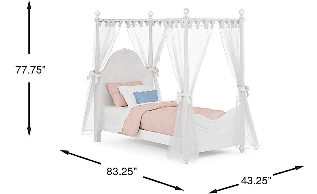 Disney Princess Sparkle White Twin Canopy Bed with White Canopy Fabric
