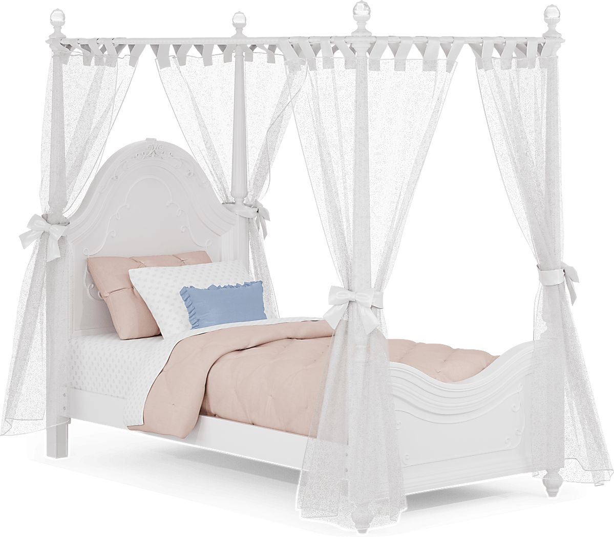 Disney Princess Sparkle White Twin Canopy Bed with White Canopy Fabric