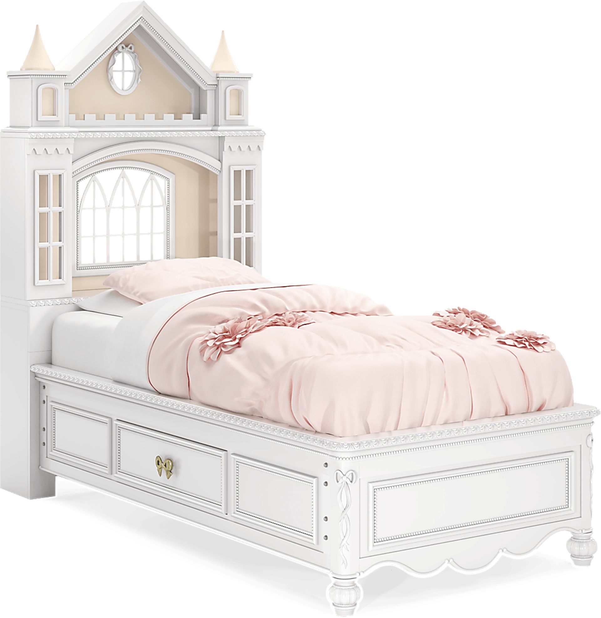 Disney Princess Sparkle White Twin Castle Bed with Storage Side Rails - Image 1