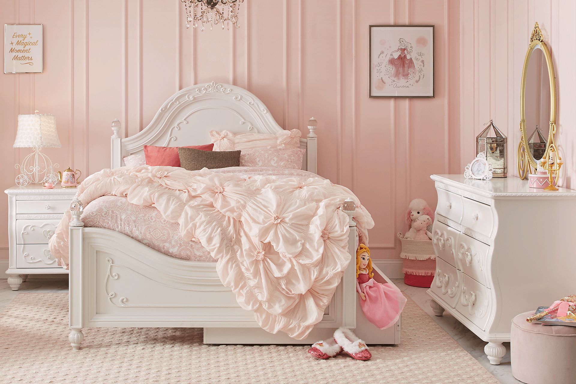 Disney Princess Sparkle White Twin Panel Bedroom - Image 1
