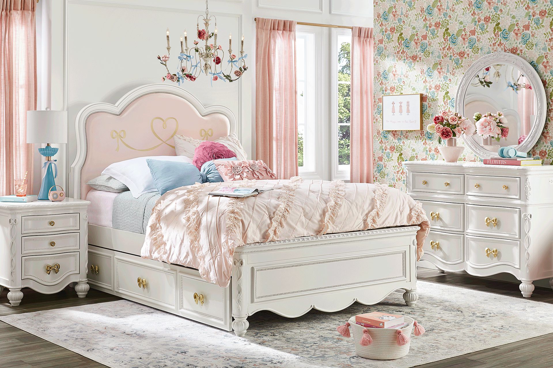 Disney Princess Sparkle White Twin Upholstered Bedroom - Image 1