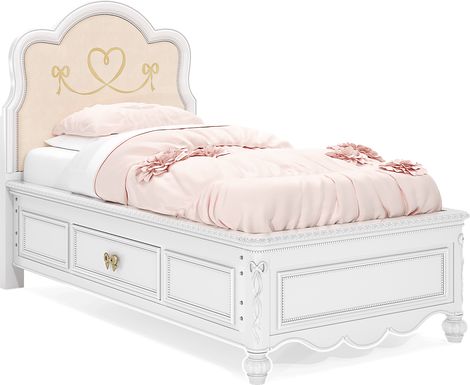 Disney Princess Sparkle White Twin Upholstered Panel Bed with Storage Side Rails