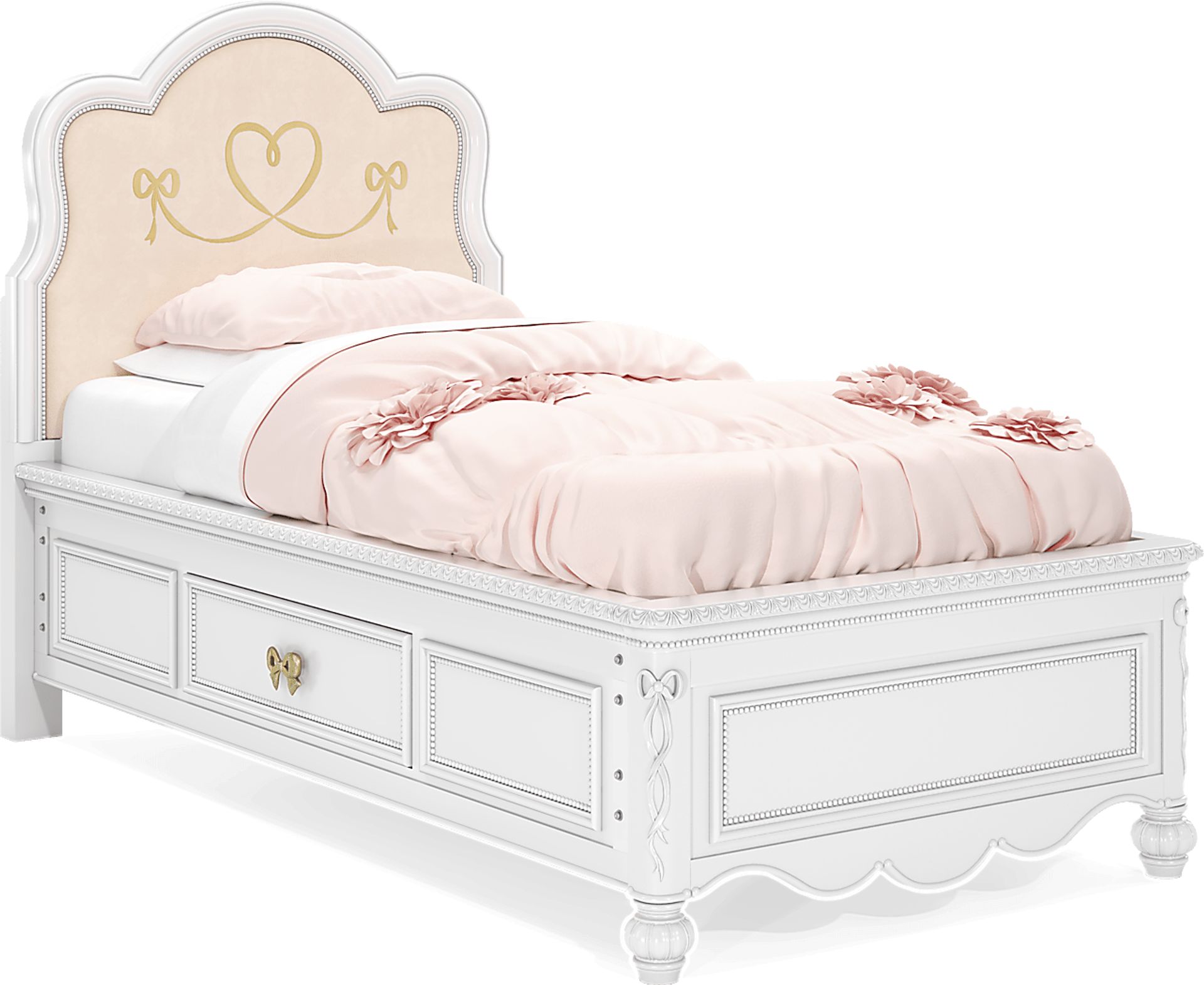 Disney Princess Sparkle White Twin Upholstered Panel Bed with Storage Side Rails - Image 1