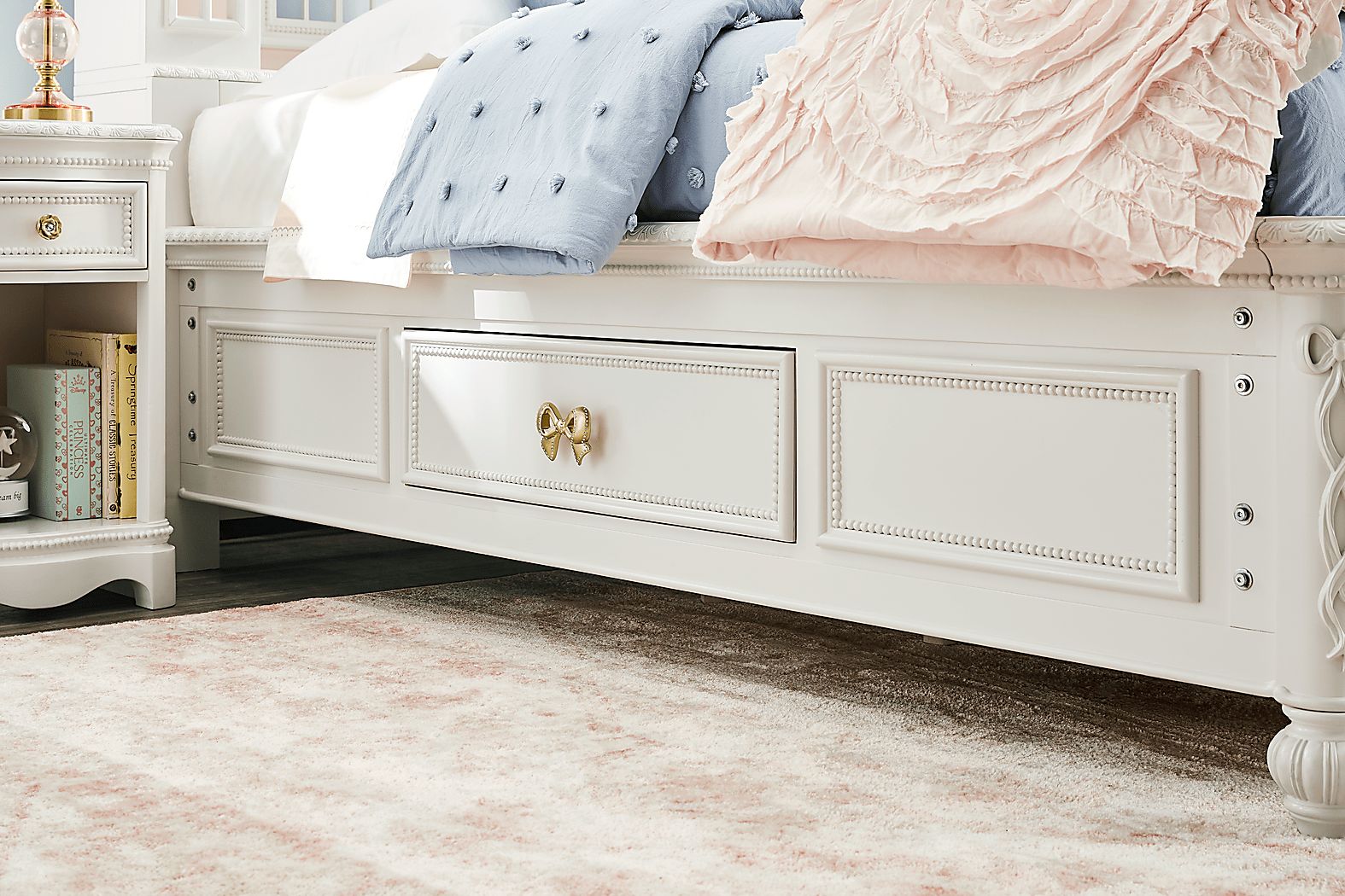 Disney Princess Sparkle White Twin Upholstered Panel Storage Bed