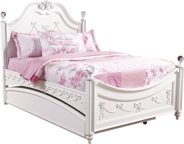 Disney Princess White 4 Pc Full Poster Bed w/Trundle - Thumbnail - Image 1