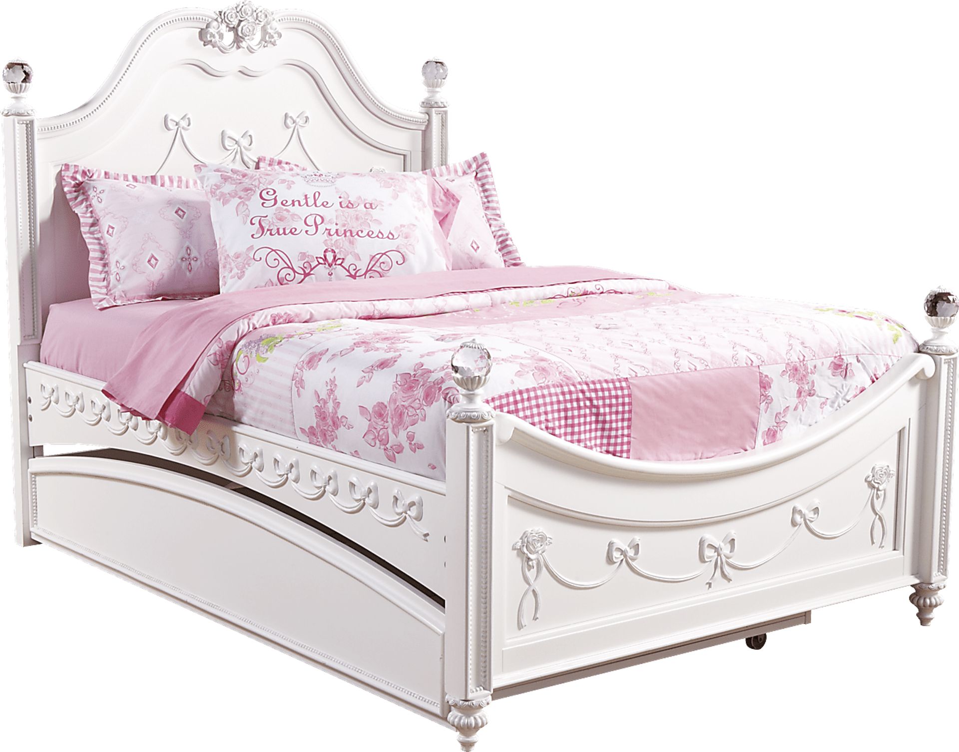 Disney Princess White 4 Pc Full Poster Bed w/Trundle - Image 1