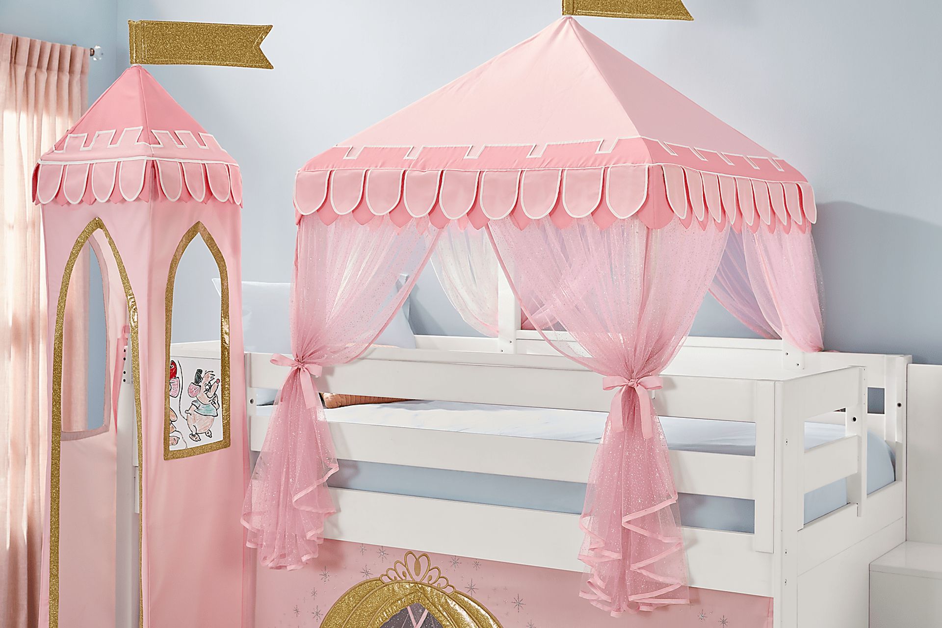 Disney Princess White Twin Low Loft with Activity Panel, Tent & Tower - Image 3