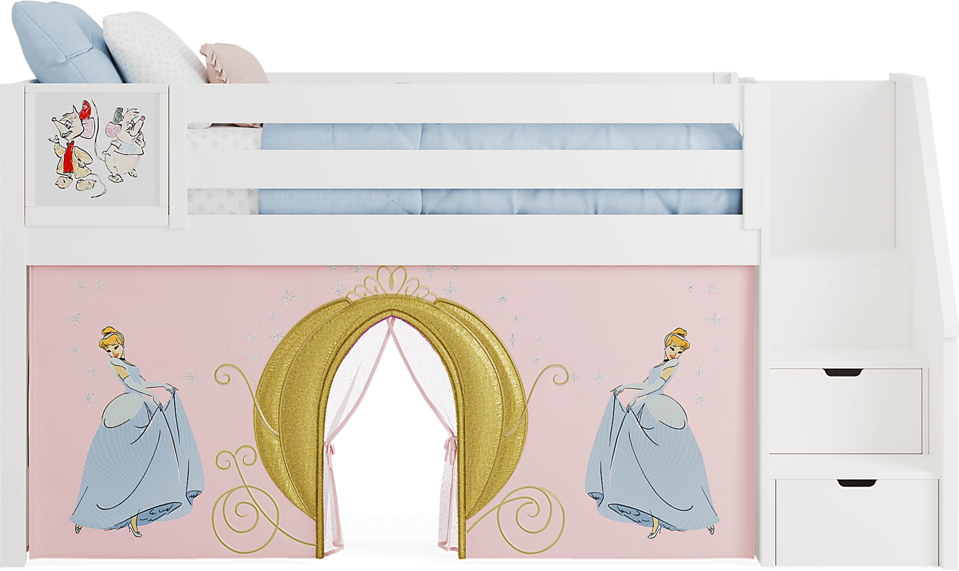 Disney Princess White Twin Low Step Loft with Activity Panel - Image 2