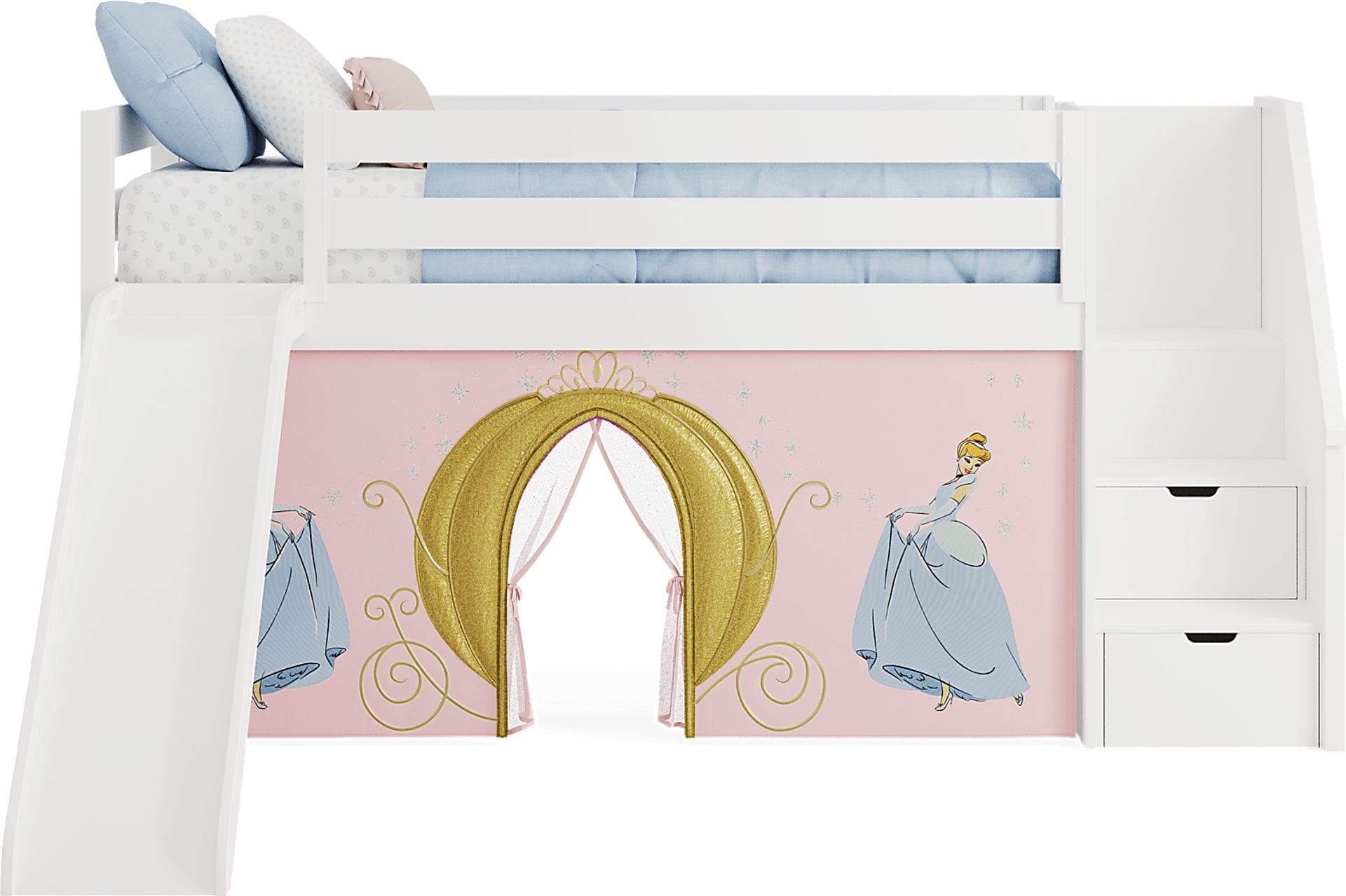 Disney Princess White Twin Low Step Loft with Slide - Image 3