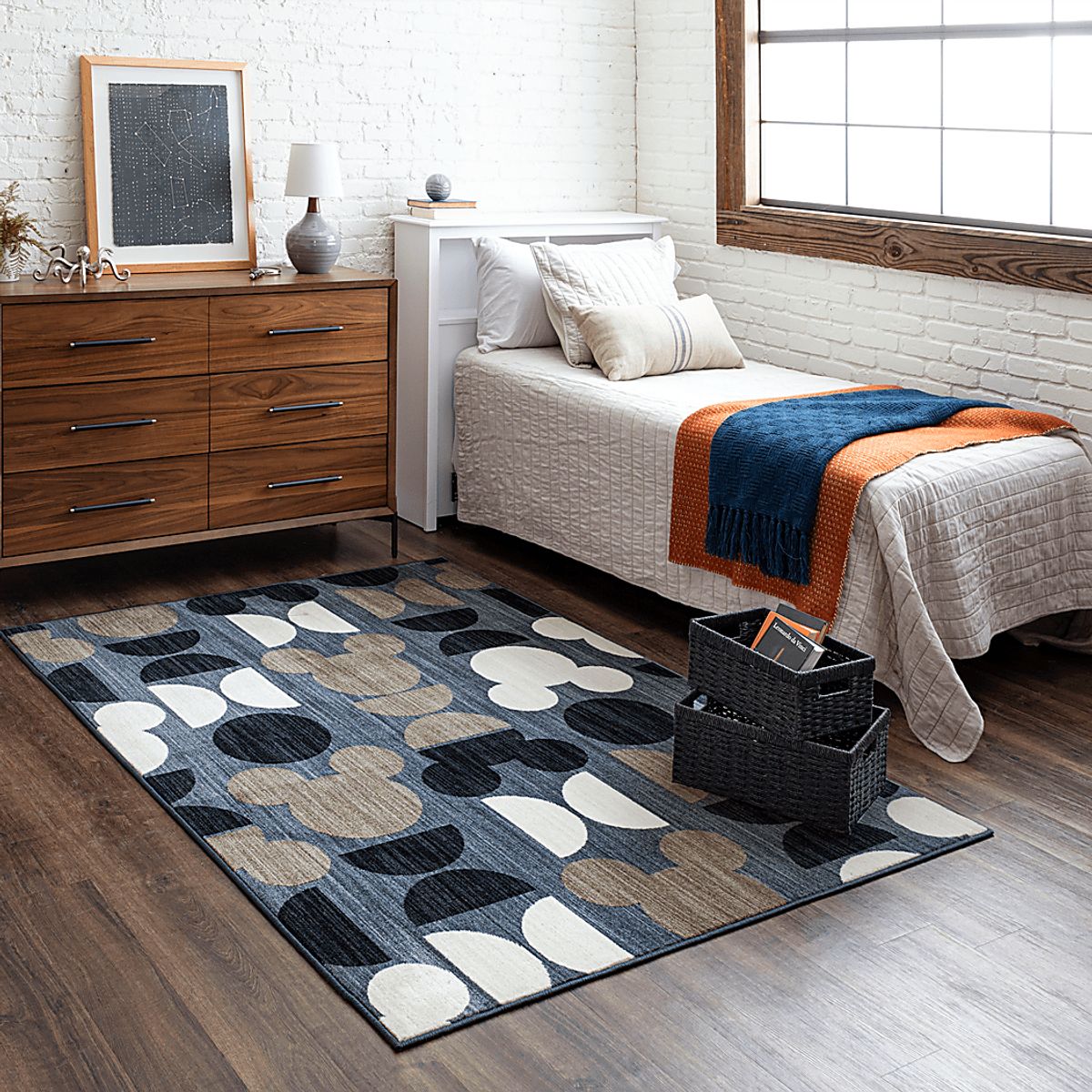 Disney'S Mickey Mid-Mod Blue,Gray Polyester Fabric 5 X 7 Rug | Rooms to Go