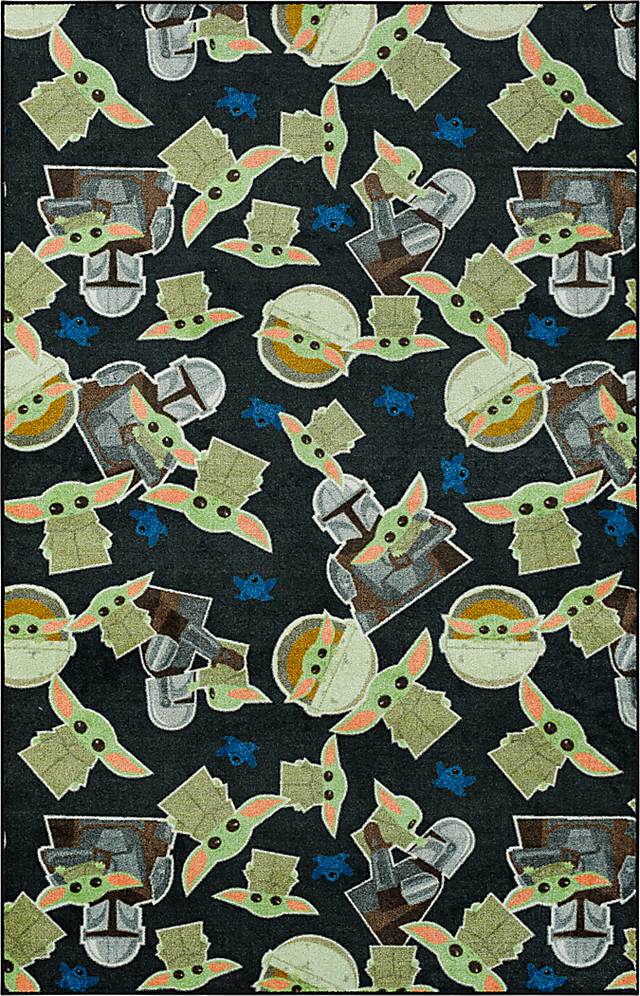 Kids Star Wars Grogu Collage Black 3'5 x 5'2 Rug - Thumbnail - Image 1