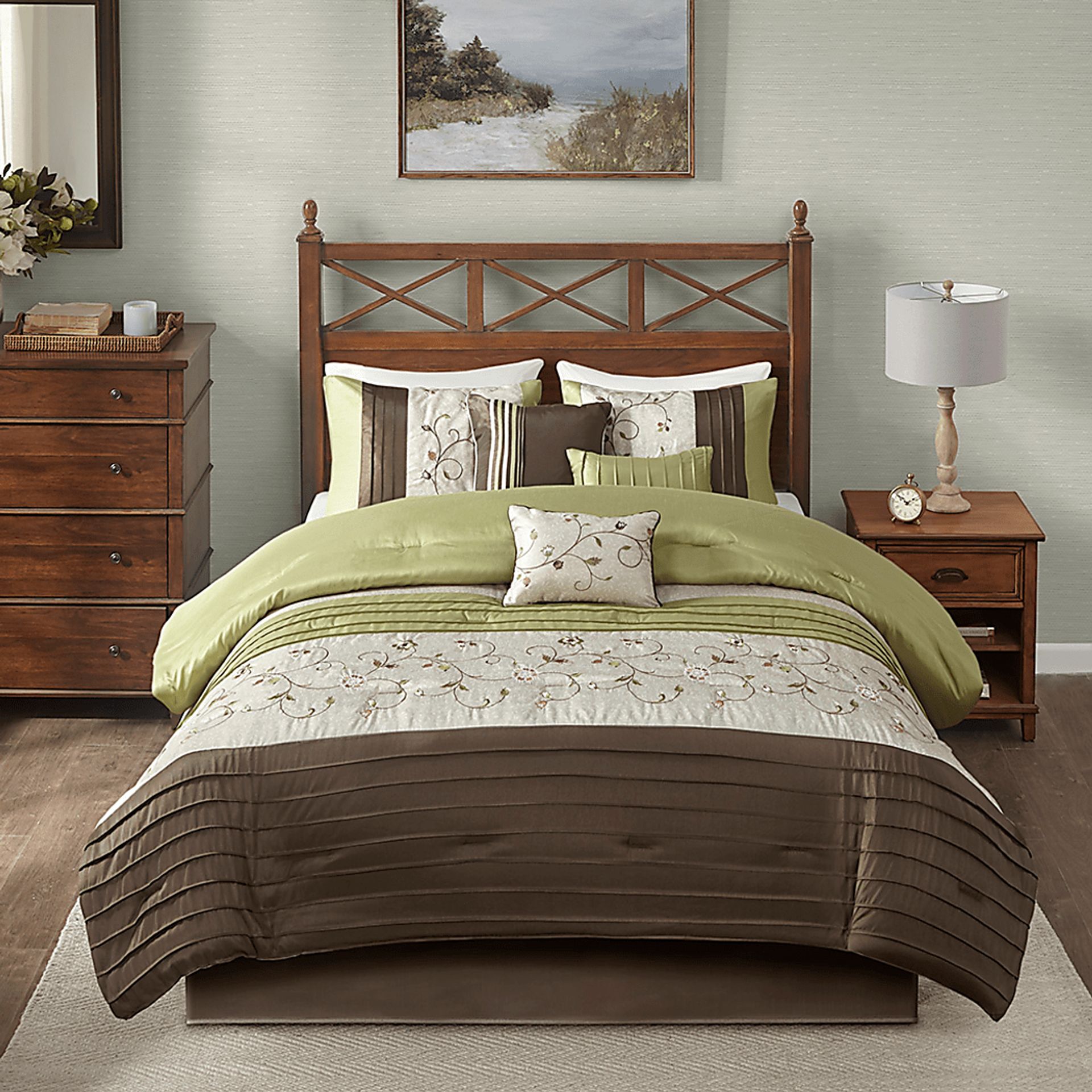 Dodt Green Brown 7 Pc King Comforter Set - Image 2