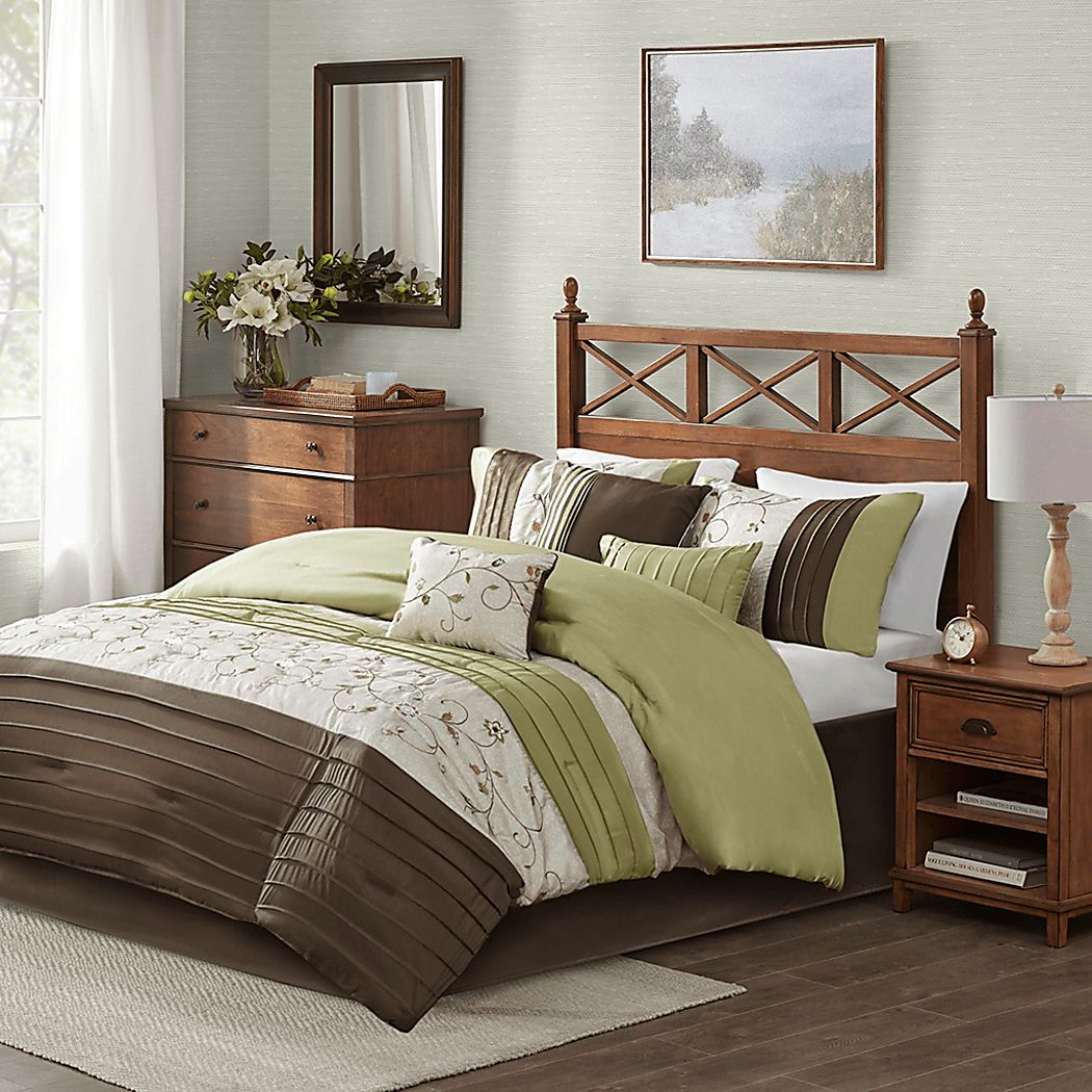 Dodt Green Brown 7 Pc King Comforter Set
