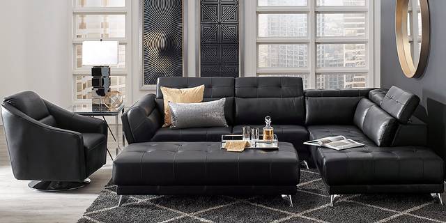 Dolcedo Black 5 Pc Leather Sectional Living Room - Thumbnail - Image 1