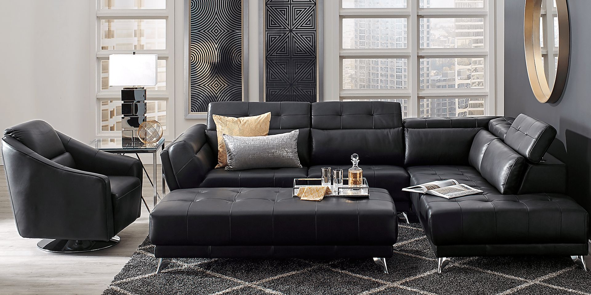Dolcedo Black 5 Pc Leather Sectional Living Room - Image 1