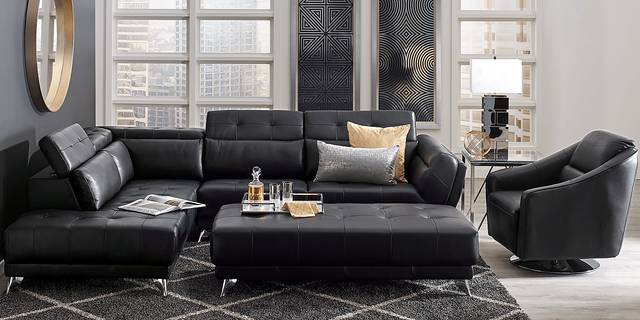 Dolcedo Black 5 Pc Leather Sectional Living Room - Thumbnail - Image 1