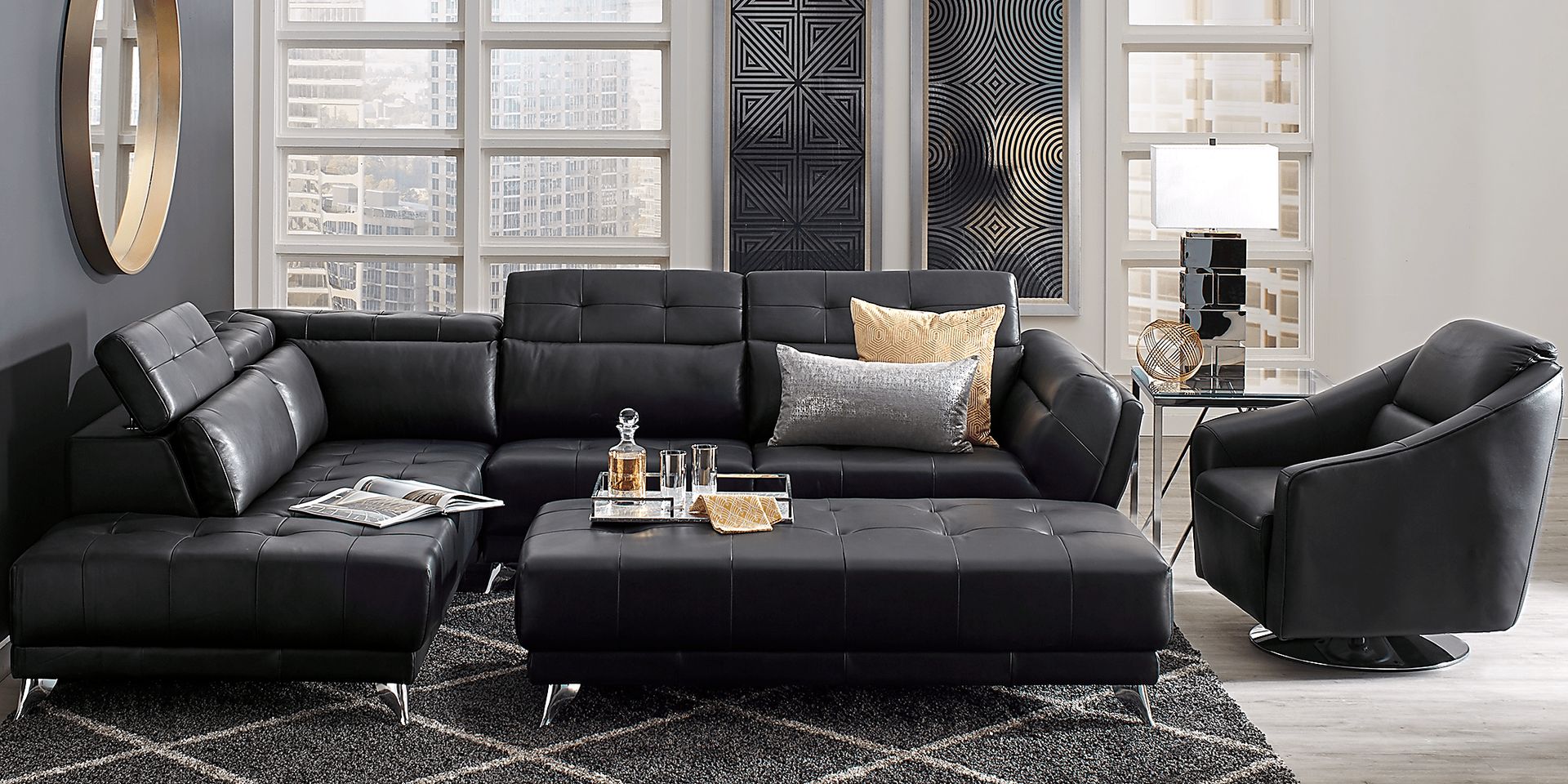 Dolcedo Black 5 Pc Leather Sectional Living Room - Image 1