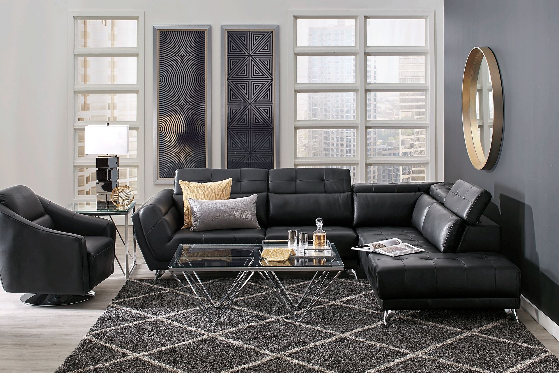 Dolcedo Black 5 Pc Leather Sectional Living Room - Image 1